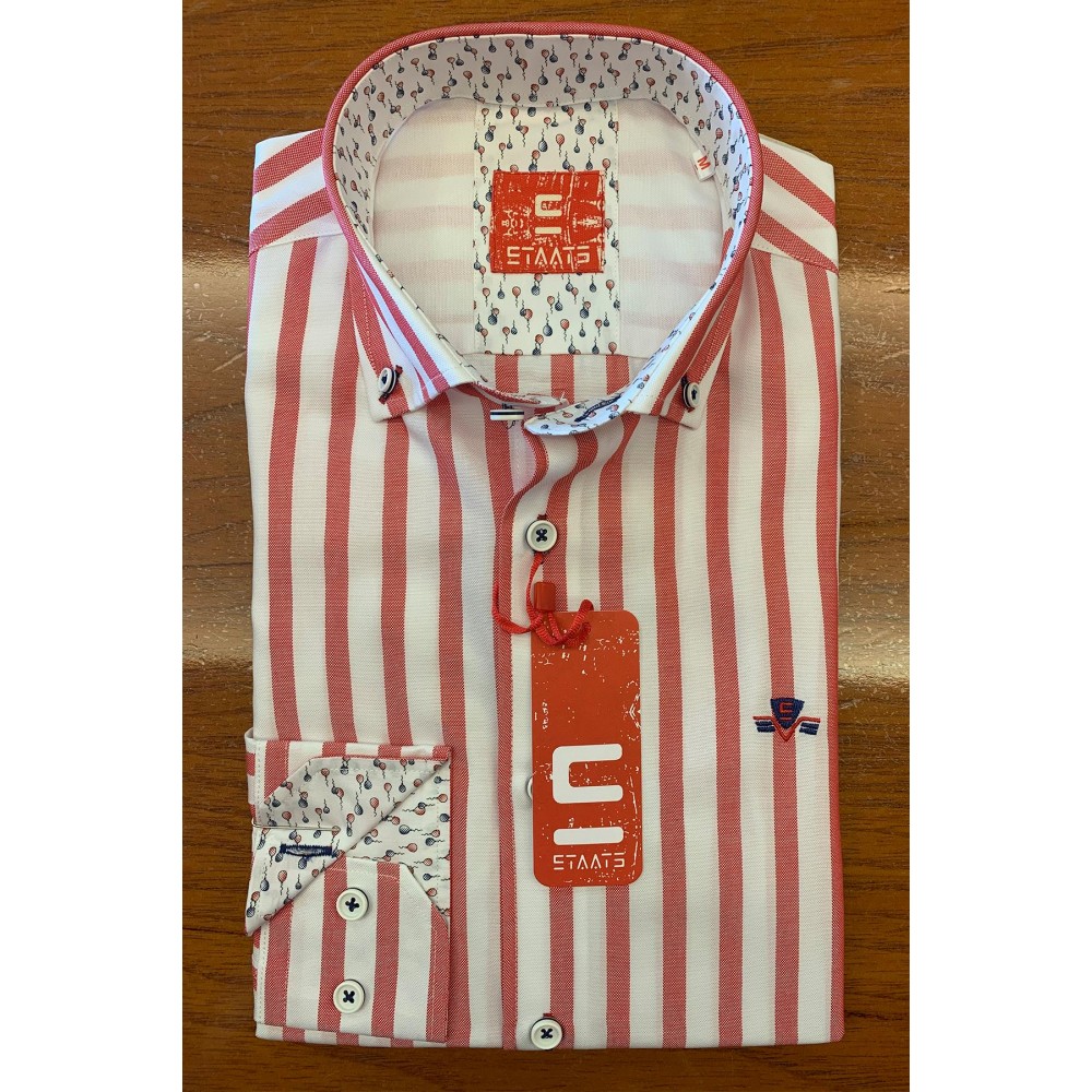 Camisa m/l Staats rayas combinada puño cuello - 1