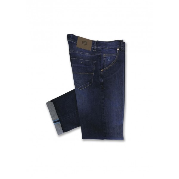 Pantalón vaquero G54 flexible, azul lavado desgastado con logo. - 3