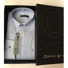 Camisa m/l Oscar Style topitos combinado cosido botones-logo-botón,  con bolsillo. - 2