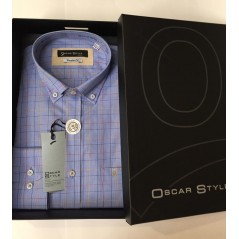 Camisa m/l Oscar Style cuadros, con bolsillo. - 2