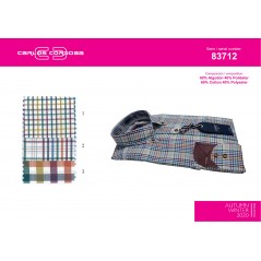 Camisa m/l Oscar Style cuadro pequeño,  con bolsillo, combinado interior puño contraste. - 1