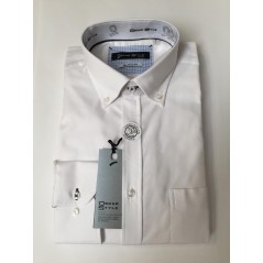Camisa m/l Oscar Style blanca,  lisa,  con bolsillo, combinado cosido marino ojal botón con vivo interior cuello. - 2