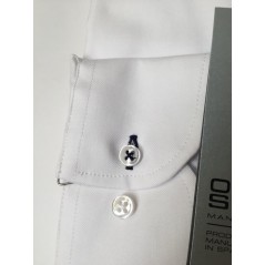 Camisa m/l Oscar Style blanca,  lisa,  con bolsillo, combinado cosido marino ojal botón con vivo interior cuello. - 4