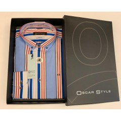 Camisa m/l Oscar Style con rayas en colores, logo a contraste en azul - 1