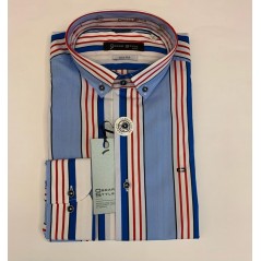 Camisa m/l Oscar Style con rayas en colores, logo a contraste en azul - 2